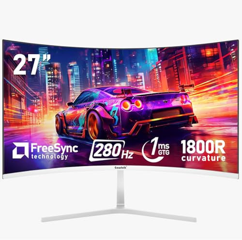 Gawfolk Écran d'ordinateur PC 27, moniteurs incurvés 1800R 280 Hz, FHD1080p 1ms sans lunette, freesync, 98 % sRVB, angle de vue 178 °, port d'affichage HDMI, compatible avec VESA mural 100 x 100 mm