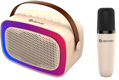 Denver Portable Karaoke Bluetooth Speaker With 6 Voice Effects| USB, Micro SD & AUX In | Rechargeable, LED Light Show, 100 Watt Max Power