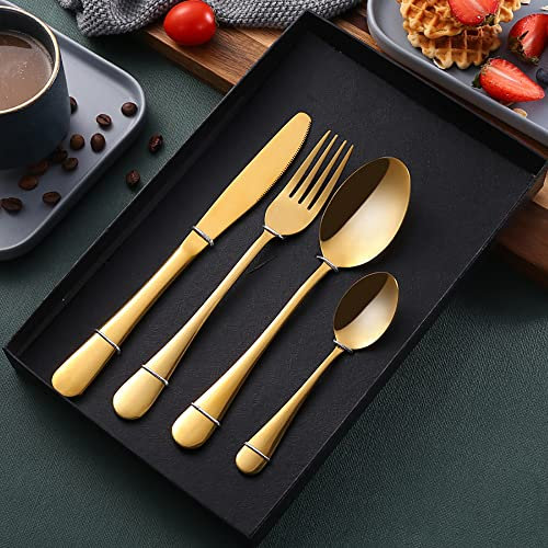 Cutlery Set, Stainless Steel 48 Piece Cutlery Set for 12 People Cutlery Cutlery Set with Knife Fork Spoon Elegant Tableware for Daily Use/Christmas, Gold, (48 STK)
