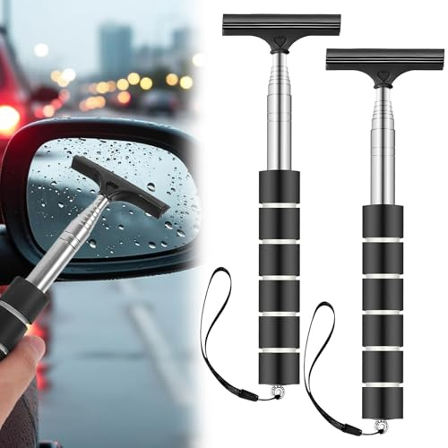 XoeLLe 2 Piezas RetráCtil Limpiaparabrisas Coche, Limpia Cristales Espejo Retrovisor de Coche, Rasqueta limpiacristales con Mango Cómodo, Limpiaparabrisas Portátiles Negro