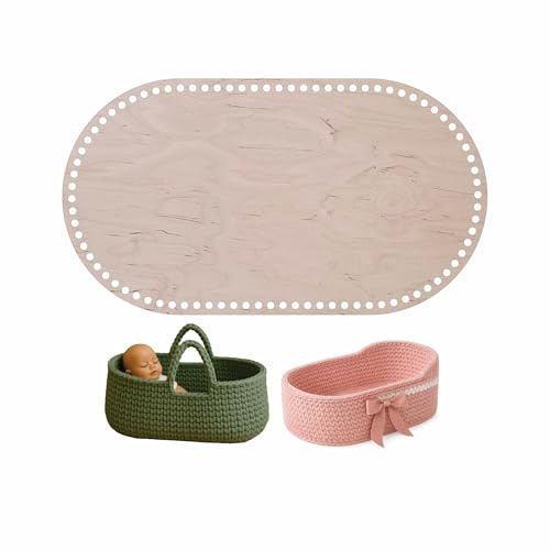 YourHobbyTools Ovaler Holzboden zum Häkeln von Puppenwiegen, Stubenwagen und Puppen-Moseskörben (8mm Löcher, 50x25cm)