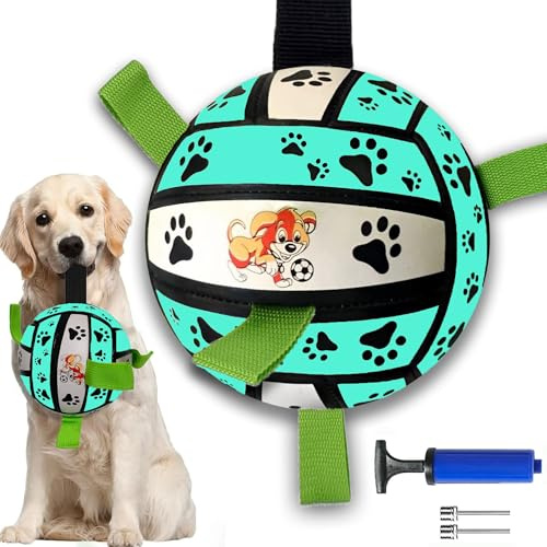 LIBRNTY Hundespielzeug Ball,Wird glänzen Hund Fußball,Ball, Dog Toys mit Greiflaschen,Dauerhaft Hundespielzeug Dog mit Griff,mit Ballpumpe und Nadel,Geeignet Zum Trainieren