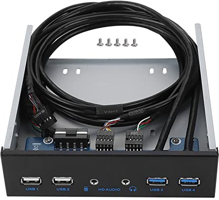 Pissente USB 3.0 Front Panel Adapter, HD Front Panel with 2 USB 3.0 Ports 2 Ports Headphone Mic Jacks for PC Computer Case 5.25 Drive Bay Installation