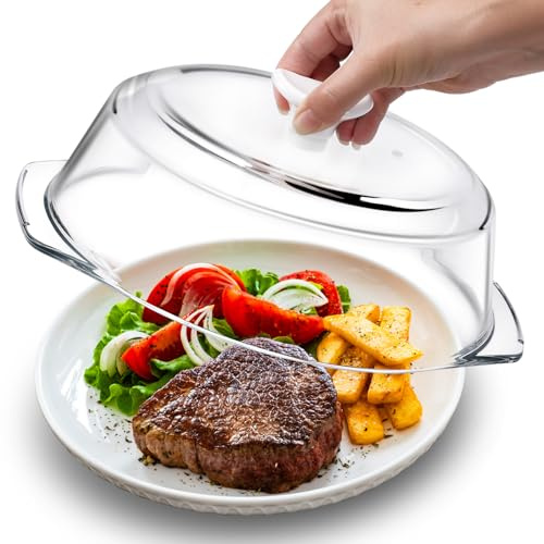 New Upgrade Glass Microwave Cover for Food with Ceramic Handle & Screw | Plastic-free, 100% Food Grade, BPA Free, Dishwasher Safe
