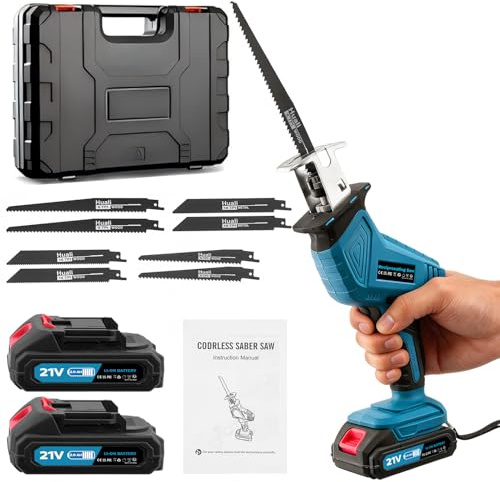 Keleef 21V Reciprocating Saw, 0-4000 RPM Variable Speed Electric Saws to Cut Wood, Cordless Saw with 2 Batteries and Charger, 8 Sawing Blades, Electric Saw for Wood Metal PVC, Blue
