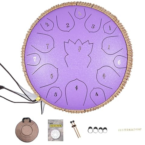 Stahlzungentrommel - 13 Zoll 15 Noten Regentrommeln, Große Metall-Handpan-Trommel Für Erwachsene/Kinder Mit Notenbuch, Handpan-Schlägeln Und Tragetasche, D-Dur-Musikinstrument(D)