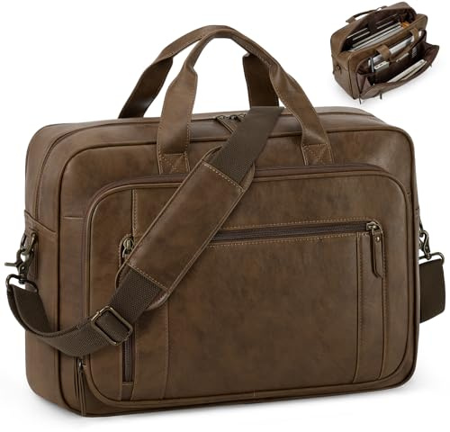 RAINSMORE 16 Inch Laptop Messenger Bag for Men, PU Leather Work Briefcase | Office Satchel Bag, Large Executive Briefcase with Laptop Compartment & Shoulder Strap, Laptop Carrying Bag for Business