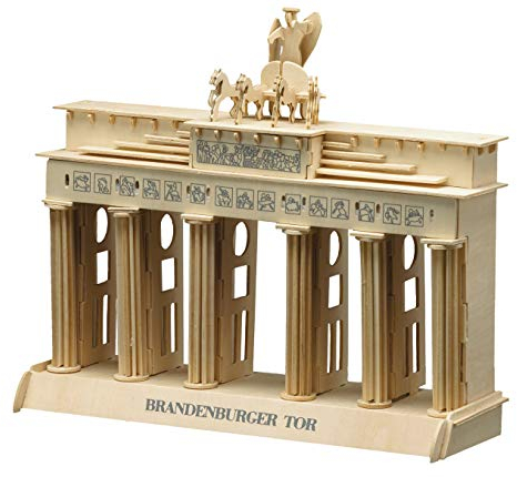 Pebaro 874 Holzbausatz Brandenburger Tor, 3D Puzzle Bauwerk, Modellbausatz, Basteln mit Holz, Holzpuzzle, Bastelset, vorgestanzte Holzplatte, ausbrechen, zusammenstecken, fertig, Geschenkidee