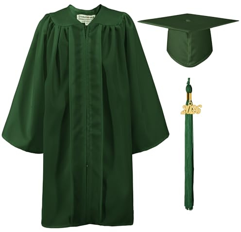 GraduationMall Matte Nursery Graduation Cap and Gown for Kids with 2026 Tassel Kindergarten Preschool Graduation Hat Forest Green 27(107-114cm)