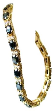 DUBAI GEMS Damen-Armband mit 18 Karat Gelbgold-Finish, schwarzer Saphir, mit künstlichen Diamanten