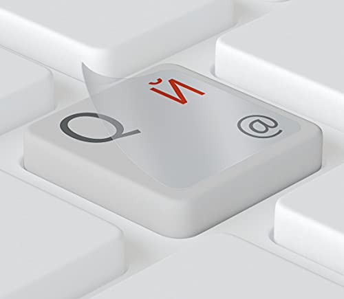 Keystickers | 14x14mm - Oben | Russische Aufkleber für PC/Laptop & Notebook Tastaturen, transparente matte Folie | Farbe: ROT | ??????? ???????? ?? ?????????? | Russian Keyboard Stickers