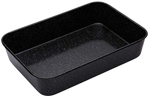 MasterClass Vitreous Enamel Roasting Tin, Induction Safe 1mm Steel with Scratch Resistant Coating, Large 40 x 28cm (15.5 x 11''), Black
