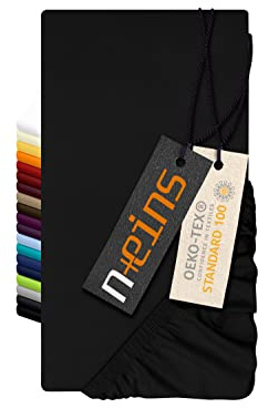 npluseins Luxus Wasserbett Spannbettlaken, 180-200x200-220 cm, Schwarz | Öko-Tex Standard 100, rundum Gummizug, perfekter Sitz, hautfreundlich, pflegeleicht, bügelfrei, waschbar bei 60 °C