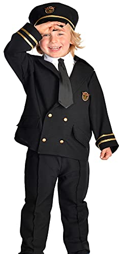 PRETEND TO BEE Transport Airline Pilot Dress Up Costume for Kids, Black, 5-7 Years