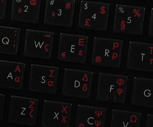 Qwerty Keys Griechische transparente Tastaturaufkleber mit Roten Buchstaben - Geeignet für Jede Tastatur
