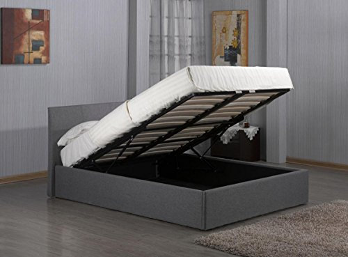 Kelsey Stores 3ft, 4ft, 4ft6, 5ft Fusion Grey Linen Fabric Ottoman Storage Bed Double Small Double Single King Size ltd (3ft Single Storage Bed)