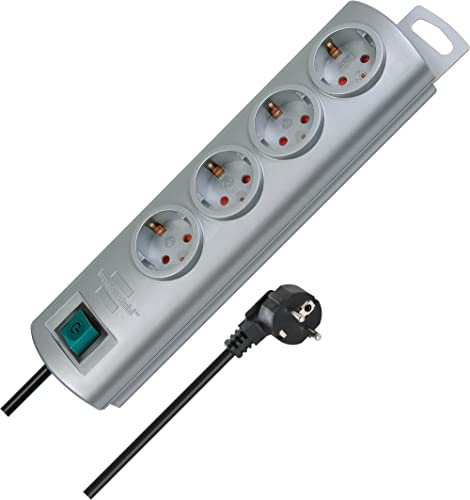 Brennenstuhl Primera-Line regleta enchufes con 4 Tomas Corriente y Interruptor (Cable de 1,5 m, Interruptor Iluminado, montable) Plateado