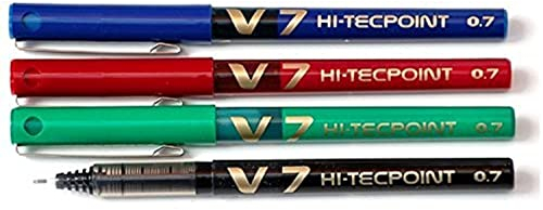 Pilot V7 HI-TECPOINT - Juego de bolígrafos roller (4 unidades: 1 negro, 1 azul, 1 rojo y 1 verde)