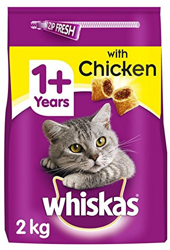 Whiskas 1+ Dry Cat Food for Adult Cats Kibble with Chicken, 2kg