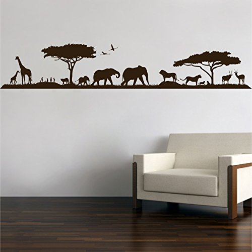 Afrika Landschaft Safari Wandtattoo Wandaufkleber Wohnzimmer Aufkleber Sticker M1 (Schwarz, 60x11 cm)