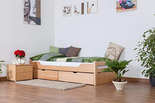 Einzelbett/FunktionsbettEasy Premium Line K1/1n inkl 2 Schubladen und 2 Abdeckblenden, 90 x 200 cm Buche Vollholz massiv Natur
