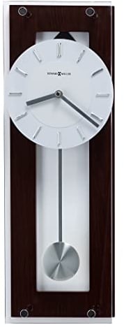 Howard Miller Emmett Moderne Wanduhr 625-514 - Schwarzes Kaffee-Finish, satiniertes Pendel mit silberfarbenem Finish, Dicke Glasabdeckung, Chromakzente, Quarzwerk