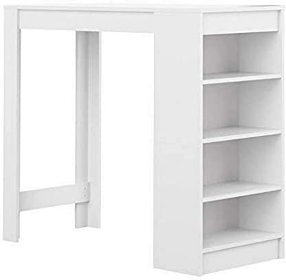 TEMAHOME Aravis Mesa Bar con Almacenamiento, Tablero de Partículas de Melamina, Blanco, 115 x 50 x 102.7 cm