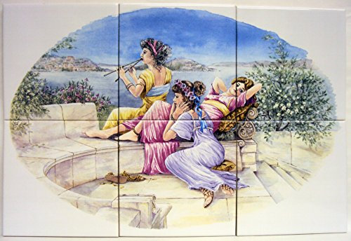 Rainbow Decors Ltd Greek Ladies Ceramic Tile Mural 6 Tiles 15 cm 6 Classic Backsplash Kitchen Bathroom Shower Tiles
