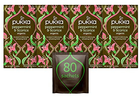 Pukka Herbs | Organic Peppermint & Licorice Herbal Tea Box | Ideal Digestive Infusion Selection | Soothing After-Meal Tea | Caffeine Free | 4 Packs | 80 Plant Based Biodegradable Tea Bags