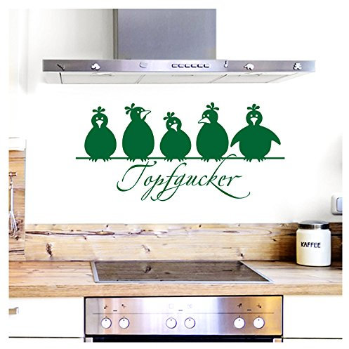 Grandora Wandtattoo Topfgucker 5 Vögel I grün 58 x 27 cm I Küche Spruch Zitat Aufkleber selbstklebend Wandaufkleber Wandsticker W862
