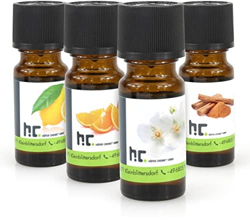 Höfer Chemie Duftöl Set mit 4 Düften - Zitrone, Orange, Jasmin, Zimt für Duftlampen Diffuser Potpourris Aromatherapie - Ätherische Öle