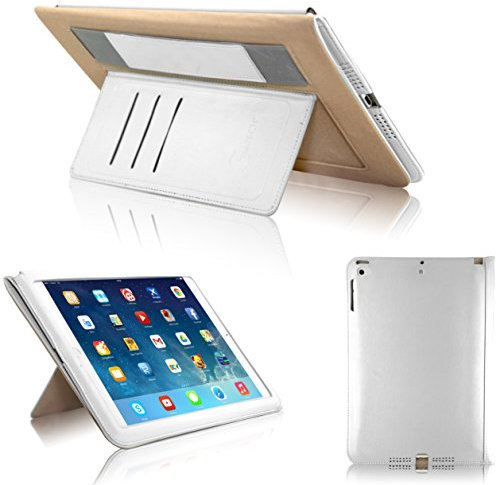 Gorilla Tech® - Custodia in pelle per Apple iPad Air e iPad Air 2, con funzione di chiusura a libro, con cinturino integrato, slot per schede e magnete per dormire e sveglio, colore: Bianco