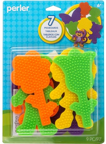 Perler 22645 Fuse Bead Pegboards 7-Pack-Boy/Girl/Bear/Monkey/Butterfly/2 Flowers