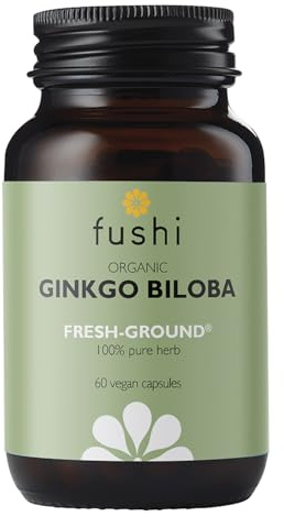 Fushi Organic Ginkgo Biloba Capsules, 60 Caps | Fresh-Ground Whole Food | Memory Boosting Properties | Ethical & Vegan | Made in the UK, Packaging may vary