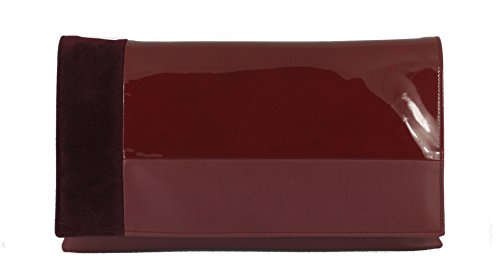 LONI Damen Clutch Abend Hochzeit Tasche in Kunst Leder/Lack/Wildleder in Burgund Wein Rot