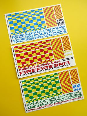 SLOTCAR SCALEXTRIC 1/32nd UK-FEUER POLIZEI KRANKENWAGEN sticker aufkleber komplettes set