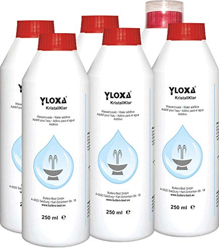 Butlers-Best Yloxa KRISTALLKLAR - Wasserzusatzkonzentrat für Brunnen, Wasserwände, säulen, kaskaden und Vernebler im Innen- und Außenbereich - 6 x 250 ml Flasche