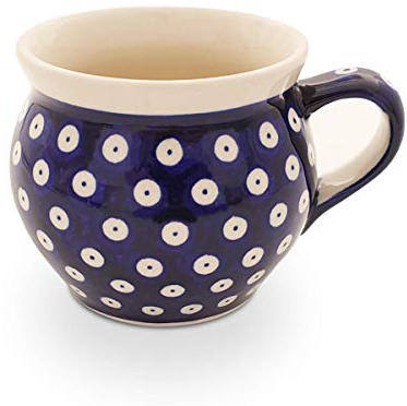 Bunzlauer keramik Böhmischer Kugelbecher XL – 420 ml – großer runder Kaffeebecher & Teetasse (Dekor 42)