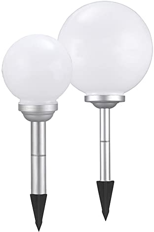 2 x LED-Solar-Kugel-Leuchte OLA D: 20cm + 30cmmit Erdspieß, IP44, Garten-Boden-Dekorations-Stimmungs-Leuchte-Lampe