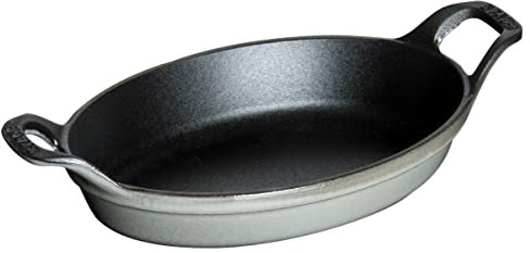 Staub Cast Iron 5.5-inch x 3.8-inch Mini Oval Gratin Baking Dish - Graphite Grey, Made in France