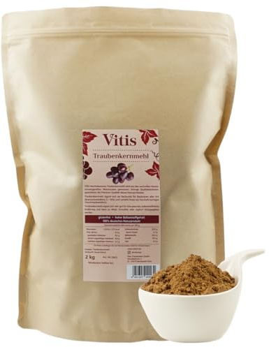 Vitis Traubenkernmehl 2kg – glutenfrei & vegan | ballaststoffreiches Mehl zum Backen & Kochen, 100% Naturprodukt, produziert an der Mosel