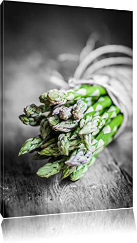 Pixxprint frischer gebundener Spargel B&W, Größe: 80x60cm, Leinwandbild, fertig gespannt, Wandbild, Dekoration, Kunstdruck, kein Poster
