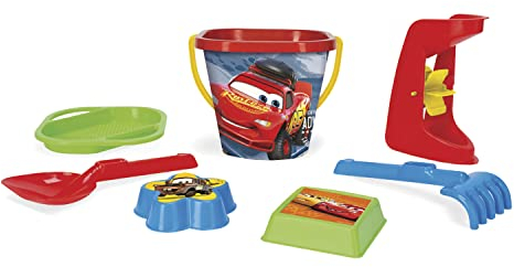 Wader 77642 - DISNEY Pixar Cars Strandset mit Eimer, Sieb, Sandmühle, Schaufel, Rechen und 2 Sandformen, 7-teilig, ab 12 Monaten, ideal für Garten, Sandkasten, Strand oder als Geschenk