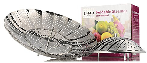 LIHAO Dünsteinsatz Edelstahl Gemüsedämpfer Faltbar Dämpfkorb Obst Körbchen Silber Ton - Klein
