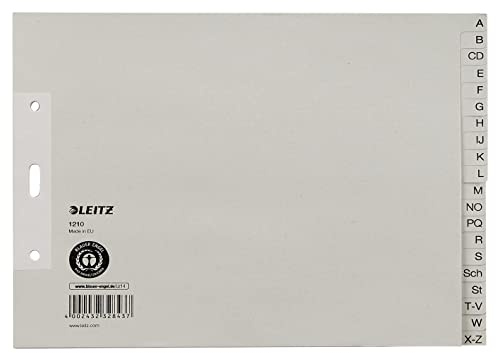 Leitz Papierregister A-Z, A4, halbe Höhe, Papier, 20 Blatt, grau