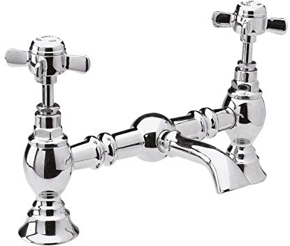 Nuie I315X Beaumont Traditional Bathroom Luxury Crosshead Handle Bridge Basin Mixer Tap, 140mm x 240mm, Chrome