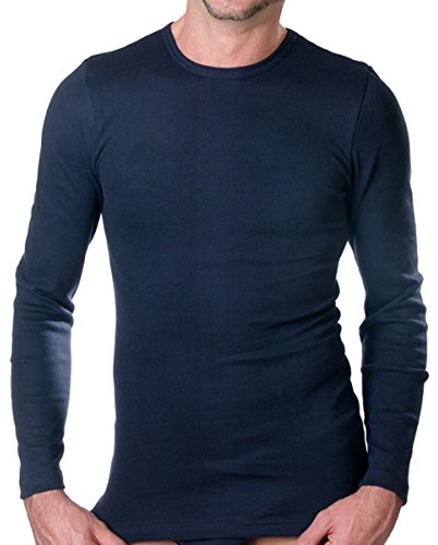 HERMKO 3640 Herren Langarm Shirt aus 100% Bio-Baumwolle, Long-Sleeved Underwear for Men Männer Unterhemd mit Langen Armen, Größe:D 6 = EU L, Farbe:Marine