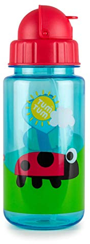 TUM TUM Flip Top Kids Water Bottle With Straw, Tritan Toddler Water Bottle, 400ml, BPA Free (Bugs)