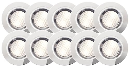 Lightbox 10er Set LED Einbaulampen mit warmweißem Licht - Spritzwassergeschützte moderne Einbauleuchten - Metall/Glas Edelstahl