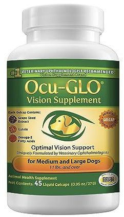 Ocu-Glo Nahrungsergänzungsmittel für Hunde und ihre Augen Kapseln für die Augenpflege mit Traubenkernextrakt, Lutein, Omega-3 Fettsäure, Vitaminen | Ergänzungsfutter gegen Augenprobleme